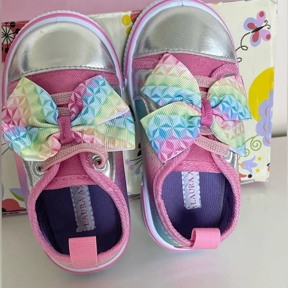 Laura Ashley Toddler Baby Girl Pink Sparkly Rainbow Slip-on Sneaker size 5 - Picture 10 of 12
